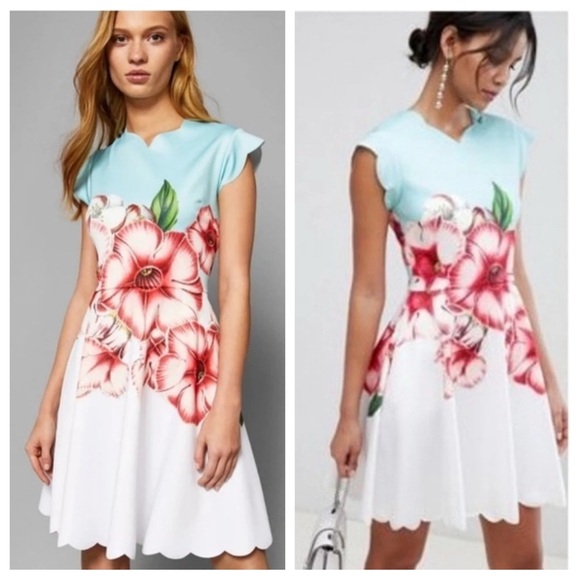 Ted Baker Dresses & Skirts - Ted Baker Dress Womens 2 Mint Pastel Scuba Knit Floral‎ Fit Flare Feminine Event